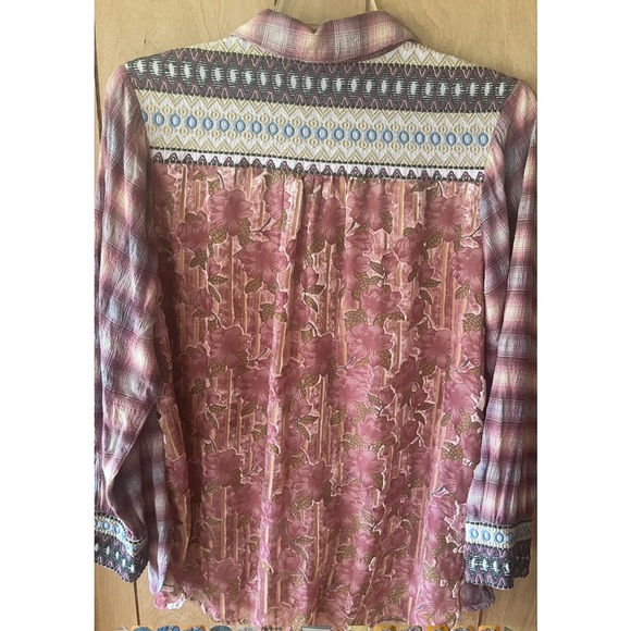 Soft surroundings Plaid Button-Up Shirt with Floral Accents - Picture 3 of 7